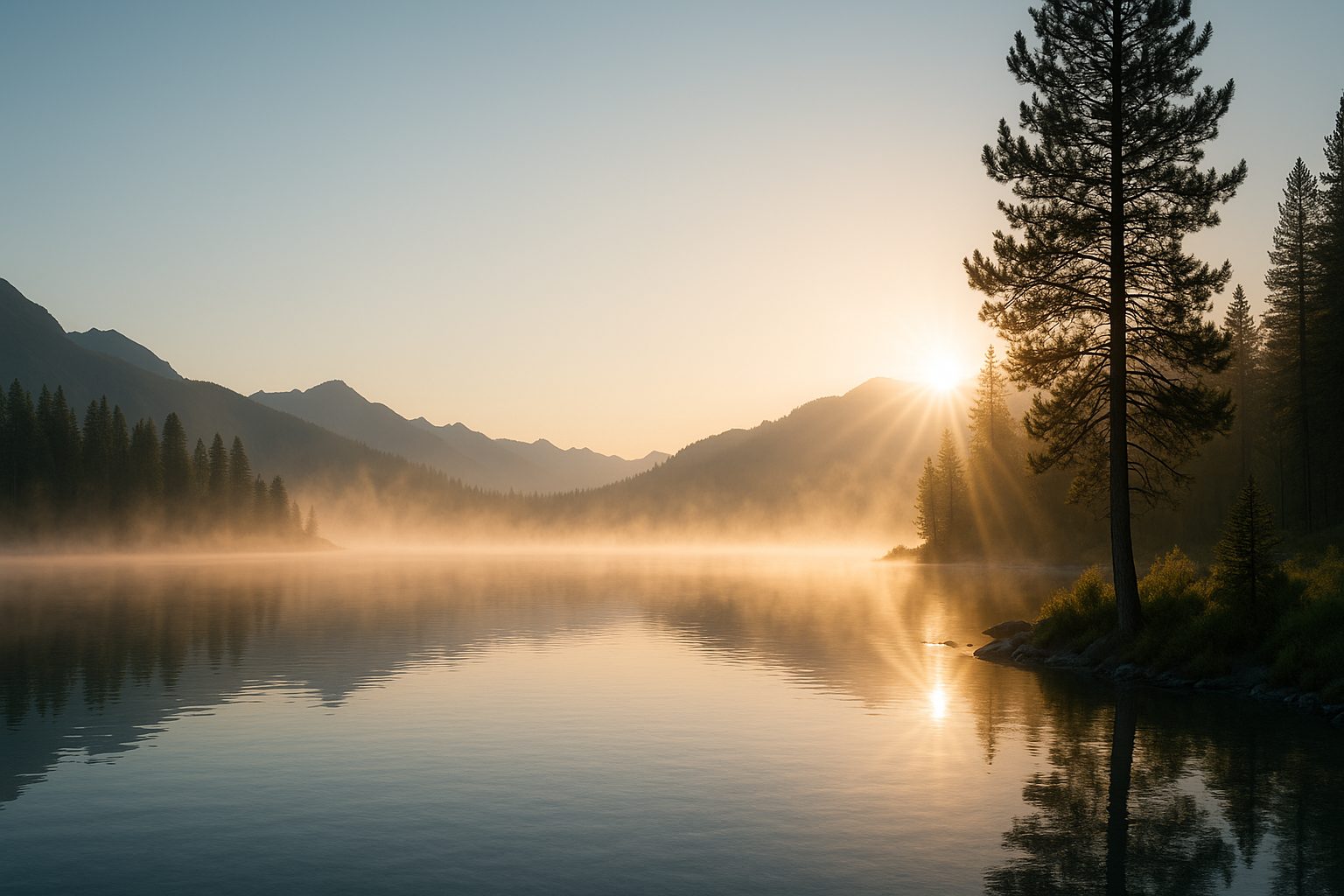 Calm lake at dawn in Ohio